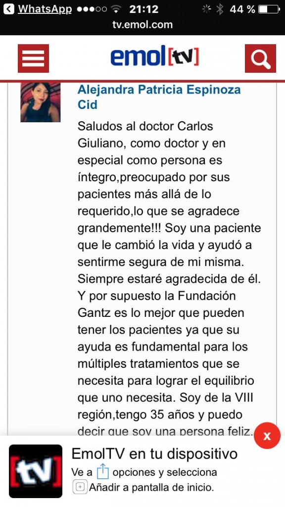 Testimonio a video por entrevista a Dr. Carlos Giugliano